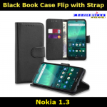 Black Book Case Flip with Strap For Nokia 1.3 TA-1216 Slim Fit Look